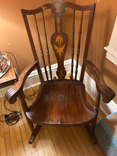 Inlaid Victorian Grand Rapids Style Rocking Chair