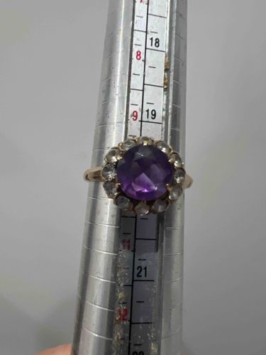 Vintage 10k Gold Amethyst and White Sapphire Halo Ring