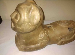 Vintage Stylized Ceramic Cat Sculpture with Incised Decoration