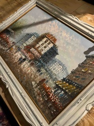 Framed Abstract Cityscape Oil Painting