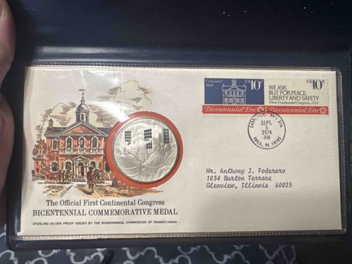 First Continental Congress Bicentennial Commemorative Medal in First Day Cover