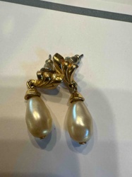 Gold-Tone Scroll and Faux Pearl Drop Earrings