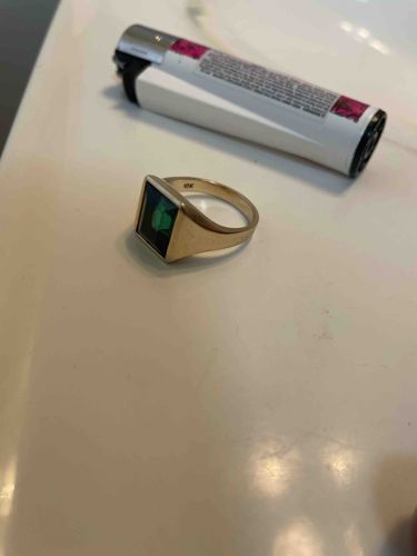 10K Gold Signet Ring with Green Stone
