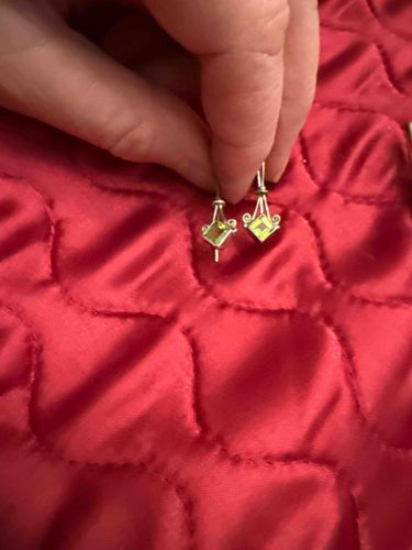 Silver-Toned Drop Earrings with Square Green Gemstones