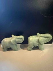 Pair of Carved Jade Elephant Figurines