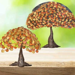 Pair of Metallic Autumn Tree Sculptures
