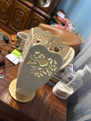 Lattice Cut-Out Ceramic Rectangular Holder with Wooden Base