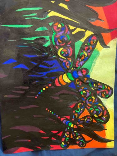 Dragonfly Artwork in Stained Glass Style