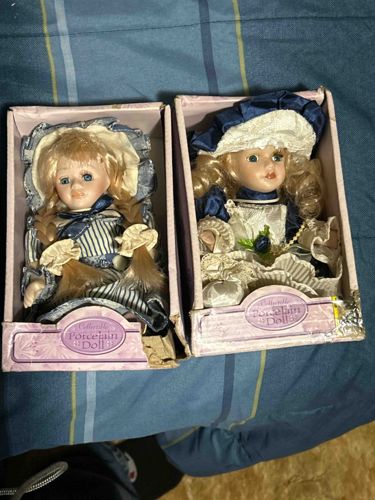 Pair of Collectible Bisque Porcelain Dolls in Original Boxes