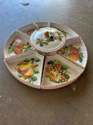 Fruit Motif Ceramic Serving Platter with Lidded Center Bowl