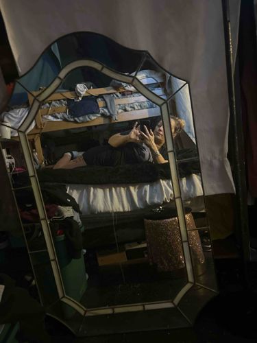 Vintage Arched Art Deco Style Stained Glass Wall Mirror