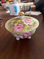 Footed Ceramic Trinket Box with Rose Motif