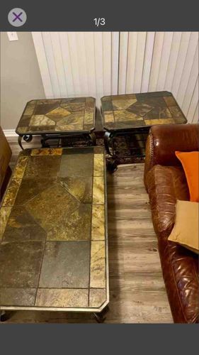 Set of Three Slate Tile Top Tables