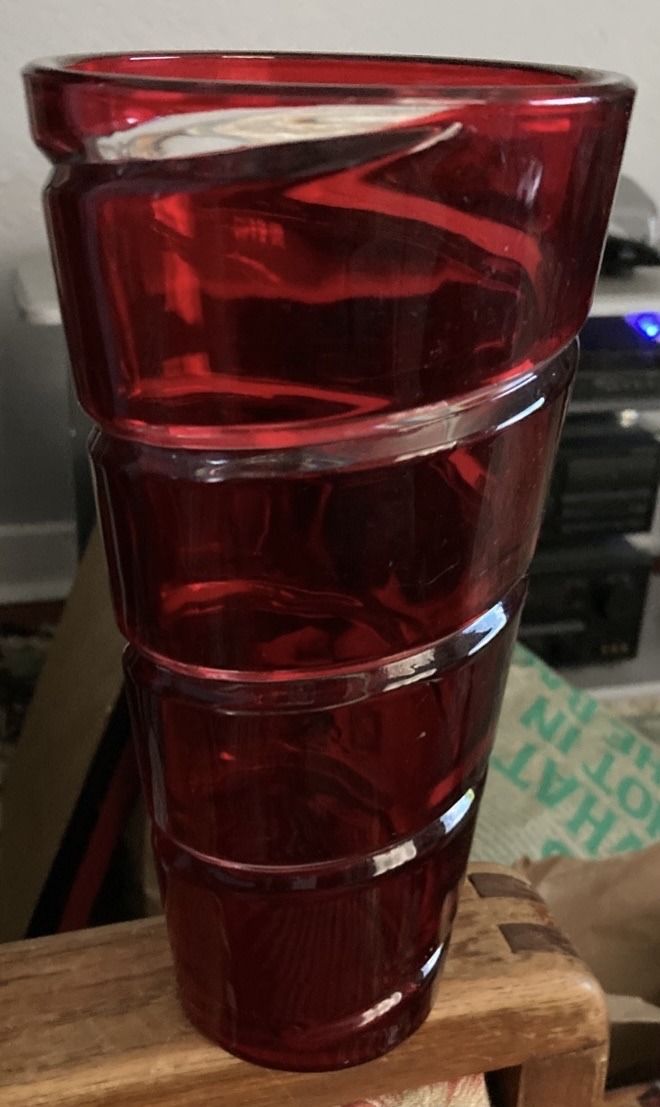 Submitted photo of Ruby Red Glass Spiral Swirl Vase