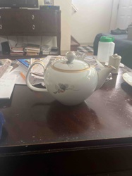 Porcelain Teapot with Floral Decoration and Gold Trim