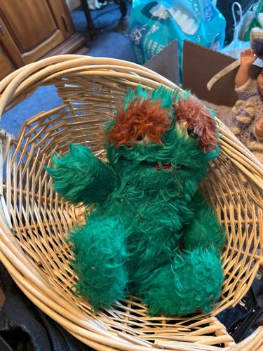 Vintage Green Shag Plush Monster Toy