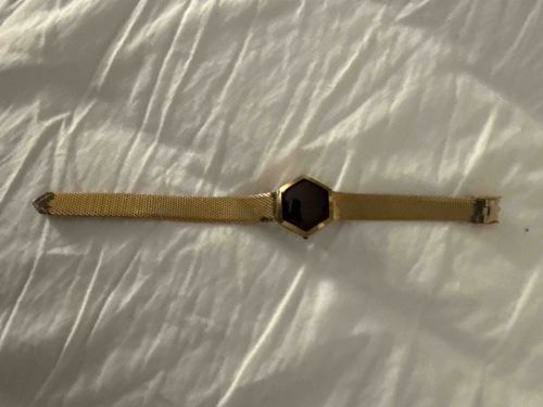 Vintage Gold Tone Hexagonal Face Mesh Band Watch