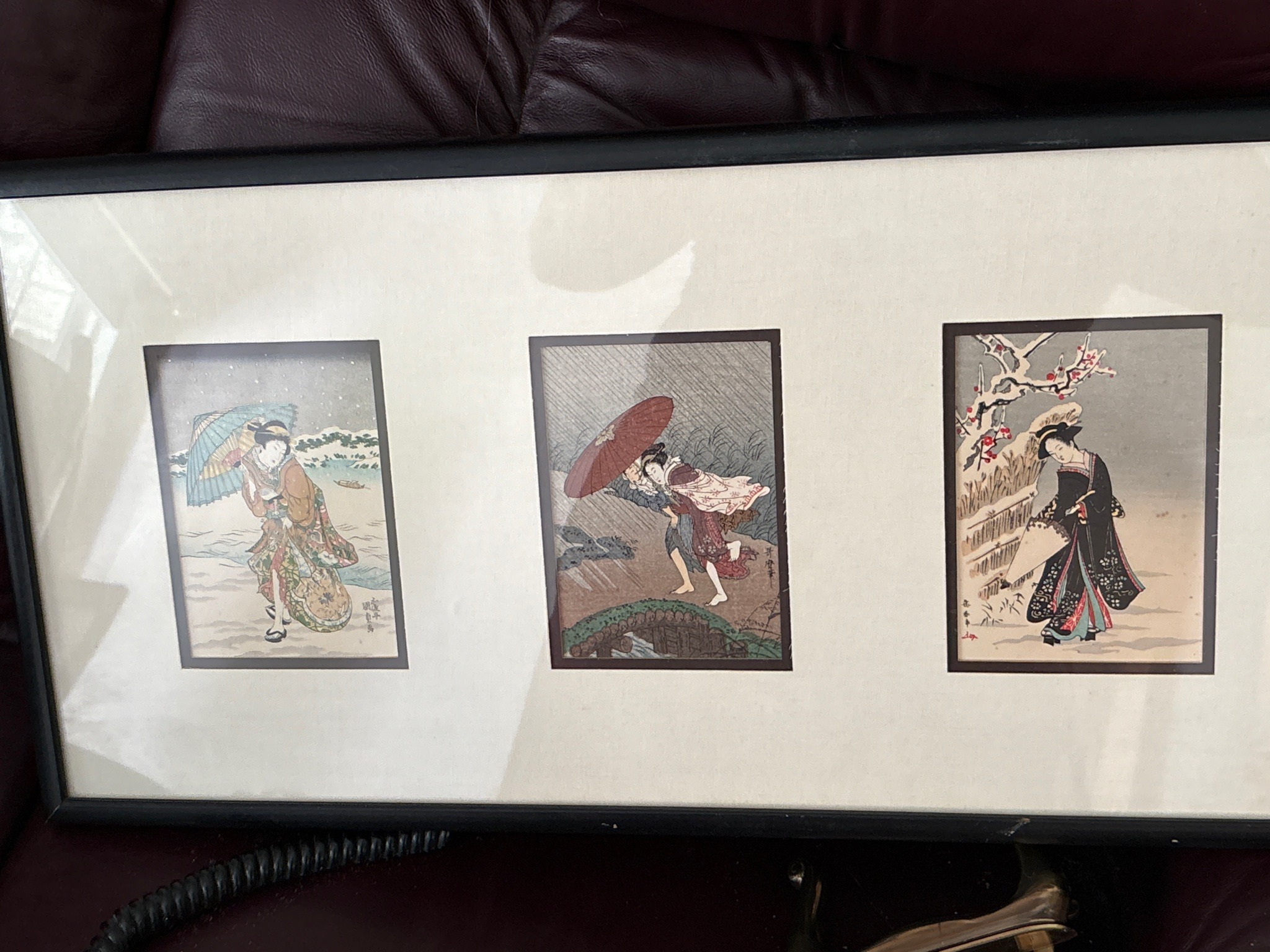 Submitted photo of Japanese woodblock prints, triptych frame (unauthenticated)