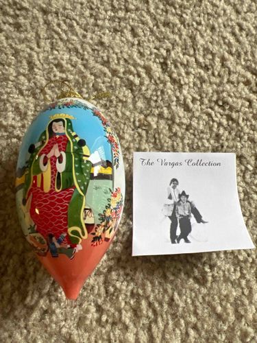Vargas Collection Hand-Painted Lady of Guadalupe Teardrop Christmas Ornament
