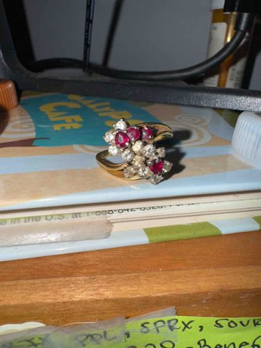 Vintage 18K Gold Ruby and Diamond Bypass Cocktail Ring