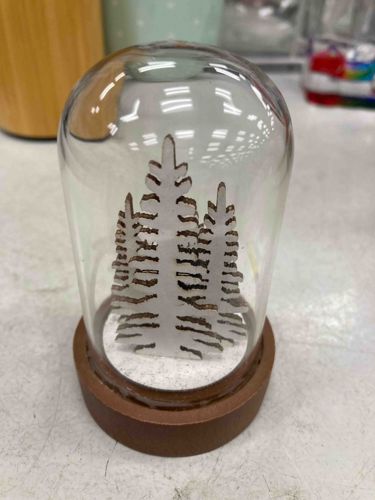 Illuminated Wooden Pine Forest Glass Cloche