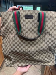 Gucci GG Monogram Canvas Web Stripe Tote Bag