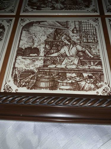 Holland Porcelain Tile with Baker Scene in Wooden Frame