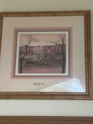 Signed P Buckley Moss Framed Print 'Street Scene with Horse-Drawn Carriage'