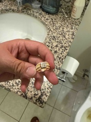 Men's Gold-Toned Ribbed Band Ring with Square Diamond Cluster