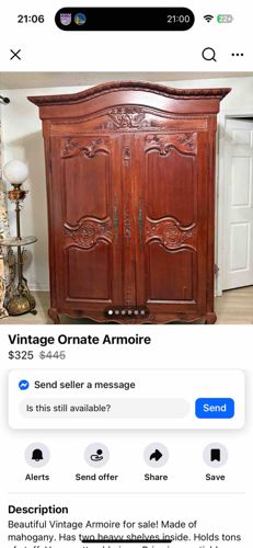 Vintage French Provincial Style Mahogany Armoire