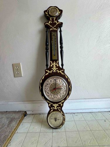 Vintage Wall-Mounted Banjo Style Weather Station and Clock
