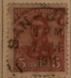 Argentine Republic 5 Centavos Stamp, 1915 issue, with Postmark