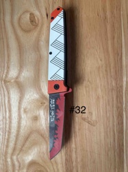 Customized Folding Knife with Flame Motif and Japanese Characters