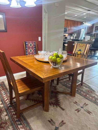 Square Wooden Dining Table with Four Chairs