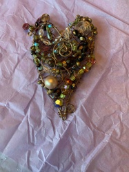 Artisan Wire-Wrapped Heart Brooch with Mixed Beads