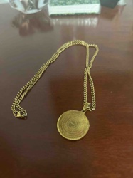 Gold-Tone Circular Pendant Necklace with Engraved Text