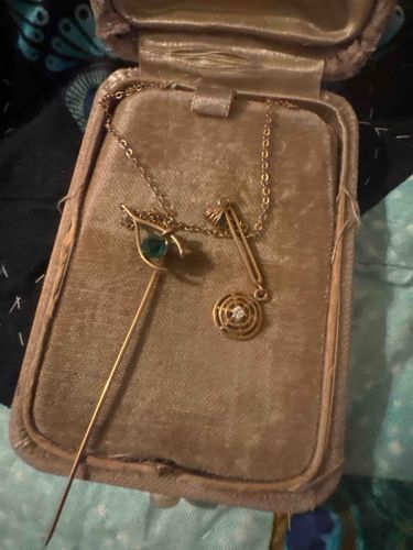 Edwardian Era Stick Pin and Lavallier Pendant Set in Velvet Presentation Case