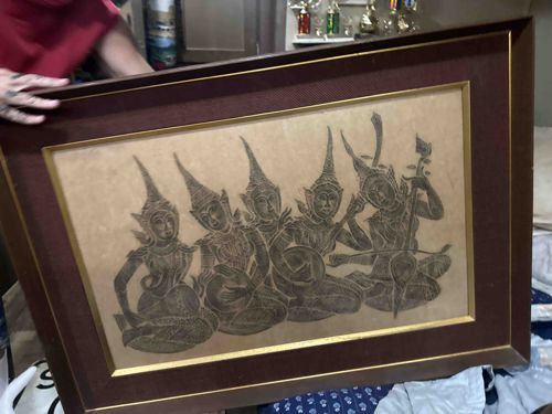 Framed Thai Musicians Engraving/Rubbing