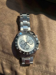 Silver-Tone Chronograph Watch with Roman Numerals