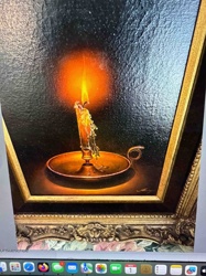 Still Life Painting of a Burning Candle in a Candlestick