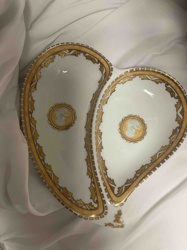 Heart-Shaped Two-Compartment Porcelain Serving Dish with Gold Detailing