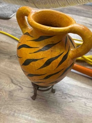 Tiger Stripe Amphora-Style Vase with Claw-Foot Stand