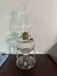 Antique Glass Kerosene Lamp with Handles and Etched Base