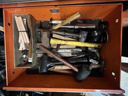 Assorted Hand Tools in an Orange Toolbox Drawer