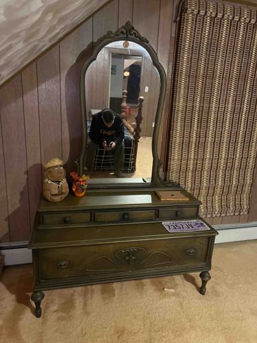 Vintage Wooden Vanity with Mirror