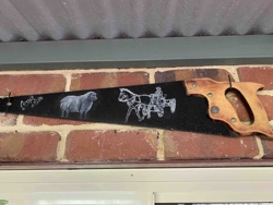 Decorative Hand Saw with Farm Scene Painting