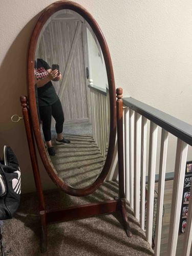 Oval Cheval Mirror with Wooden Stand