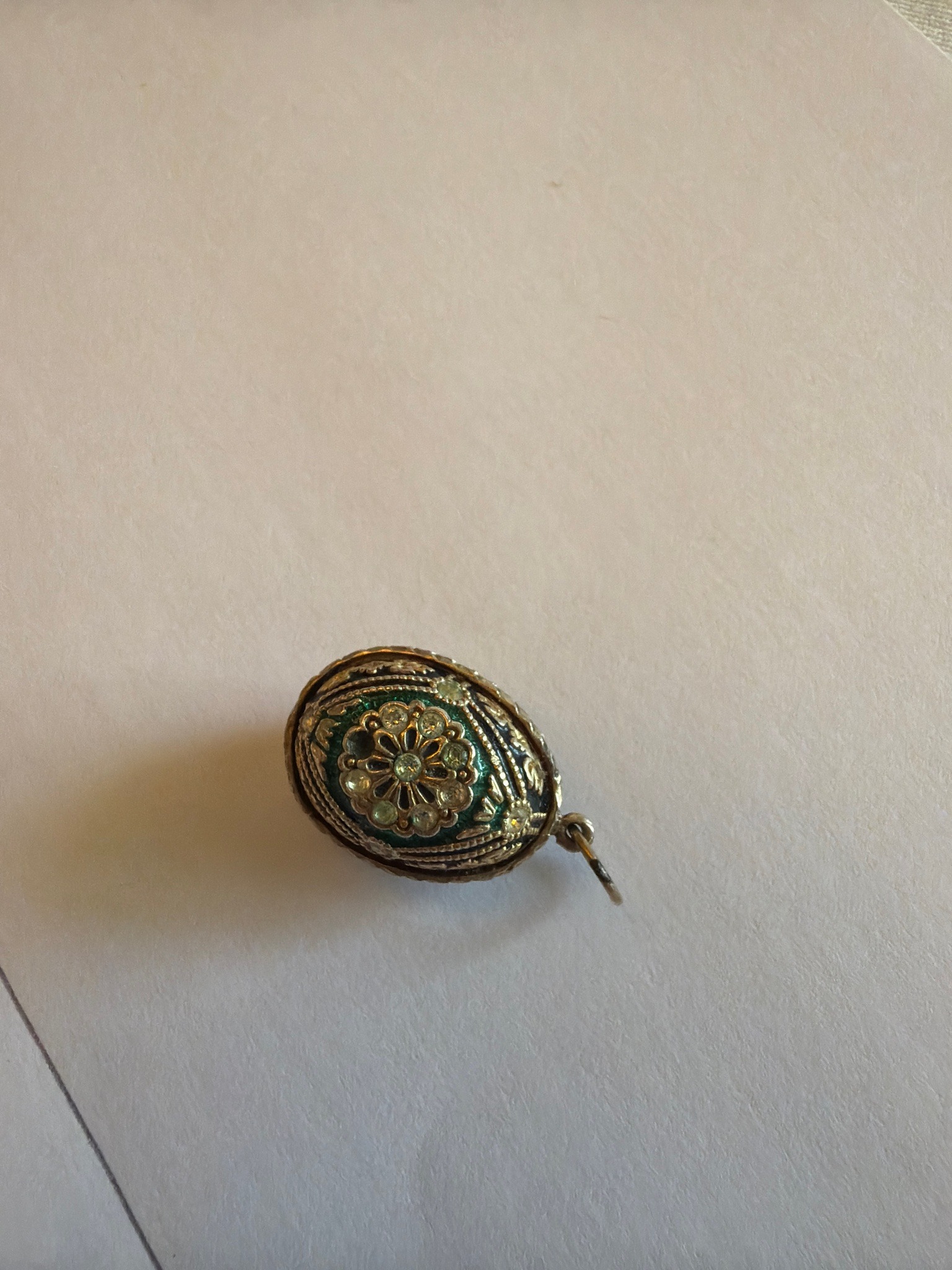 Russian Fabergé-Style Enamel and Rhinestone Egg Pendant