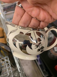 Silver Overlay Ceramic Creamer