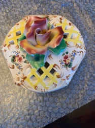 Italian Majolica Reticulated Basket with Applied Rose